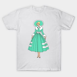 victorian blonde woman turquoise and white elegant illustration T-Shirt